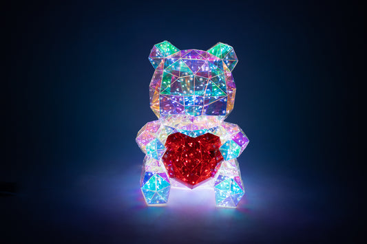 LED Holographic Iridescent Light Up Bear with Red Heart