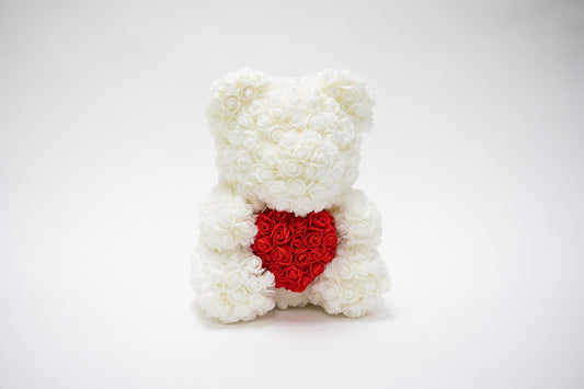 Large White Rose Teddy Bear