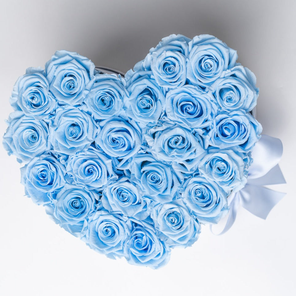 3 Blue ETERNAL roses in heart shape flower box – The Brilliant Roses