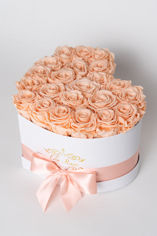 Heart White Box | Peach Roses