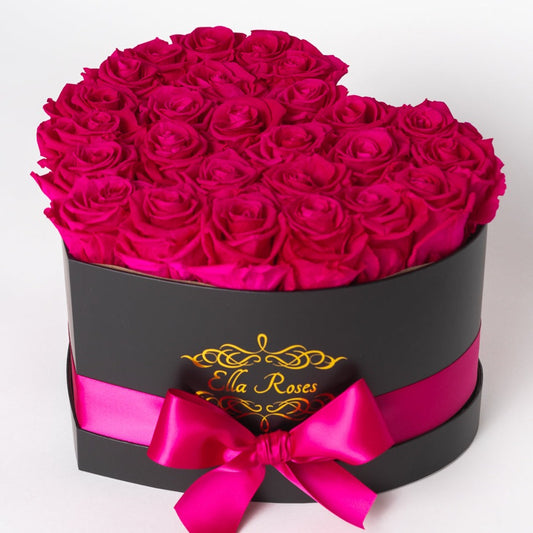 Heart Black Box | Hot Pink Roses