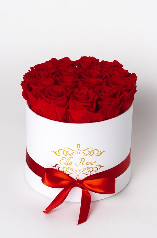 Medium White Round Box | Red Roses