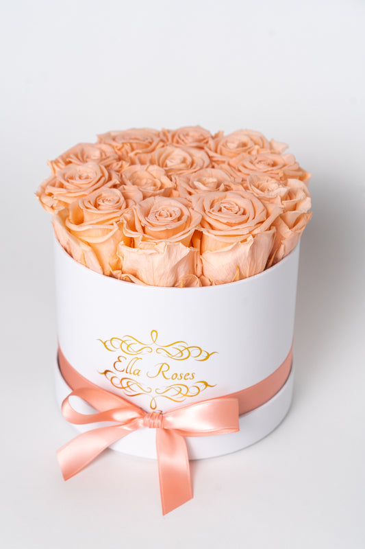 Medium White Round Box | Peach Roses