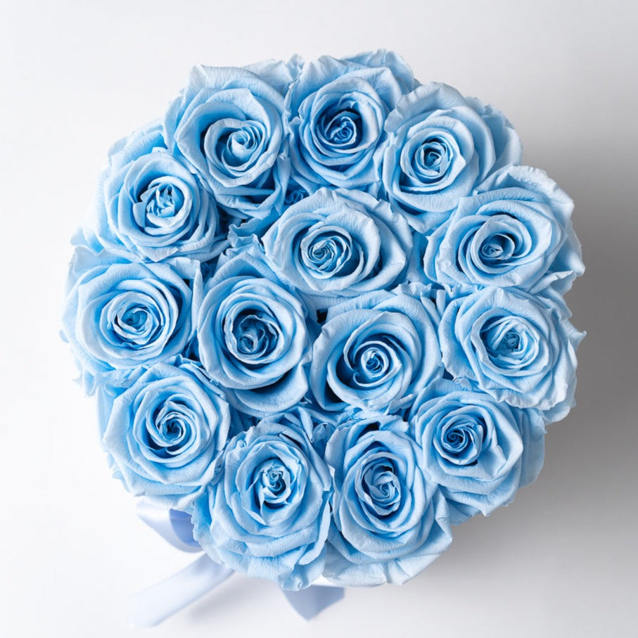 Medium Black Round Box | Baby Blue Roses