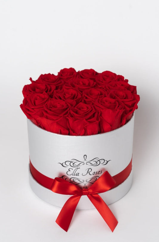 Medium Silver Round Box | Red Roses