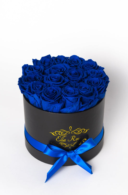 Medium Black Round Box | Royal Blue Roses