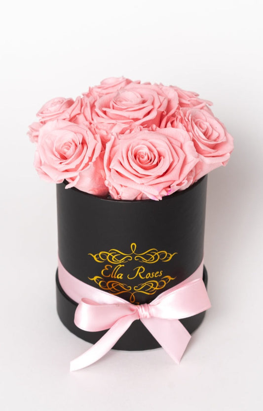Small Black Round Box | Pink Roses