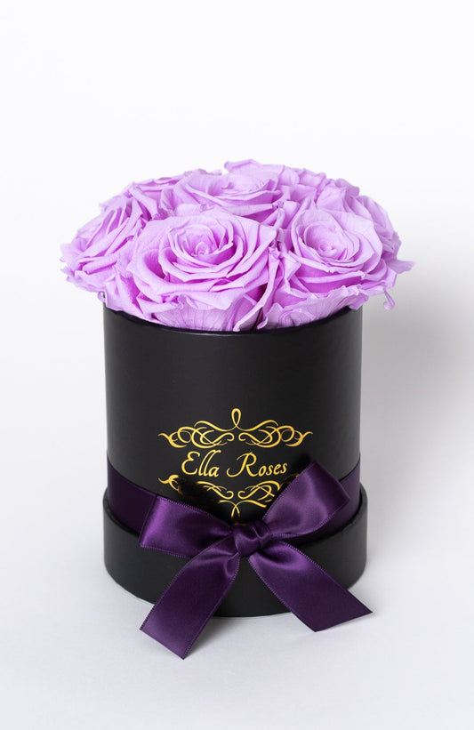 Small Black Round Box | Lavender Roses