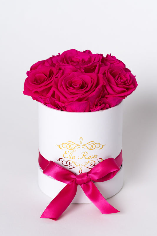 Small White Round Box | Hot Pink Roses