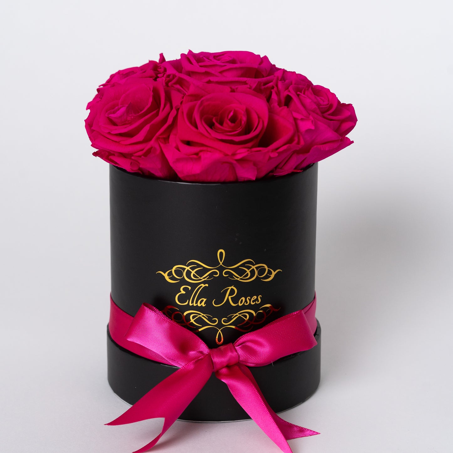 Small Black Round Box | Hot Pink Roses