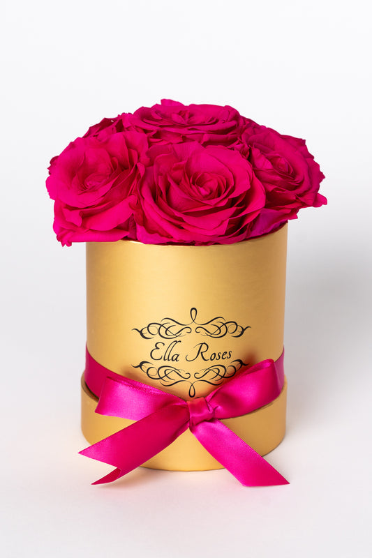 Small Gold Round Box | Hot Pink Roses