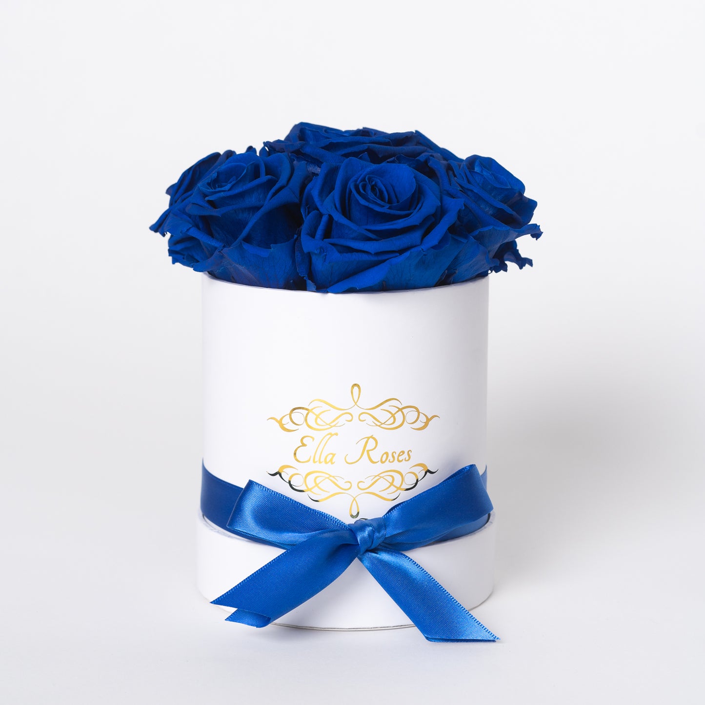 Small White Round Box | Royal Blue Roses