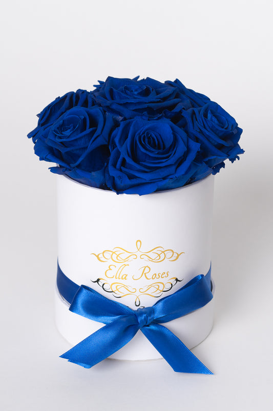 Small White Round Box | Royal Blue Roses