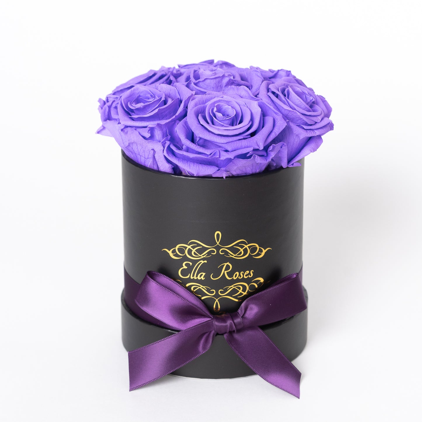 Small Black Round Box | Purple Roses