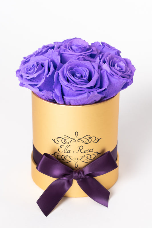 Small Gold Round Box | Purple Roses