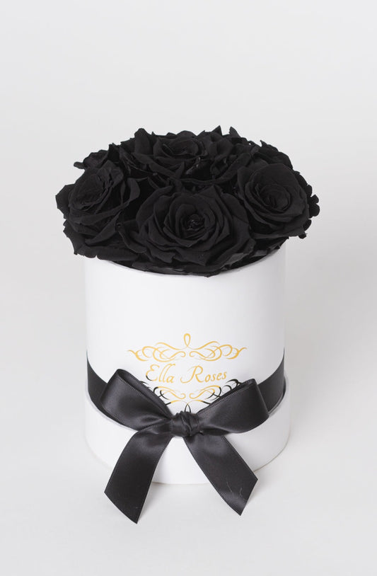 Small White Round Box | Black Roses