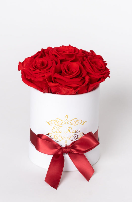 Small White Round Box | Red Roses