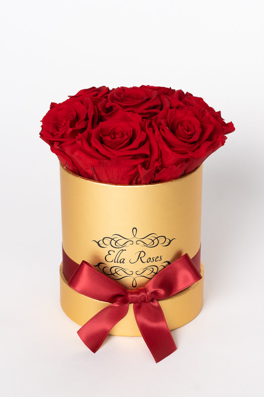 Small Gold Round Box | Red Roses