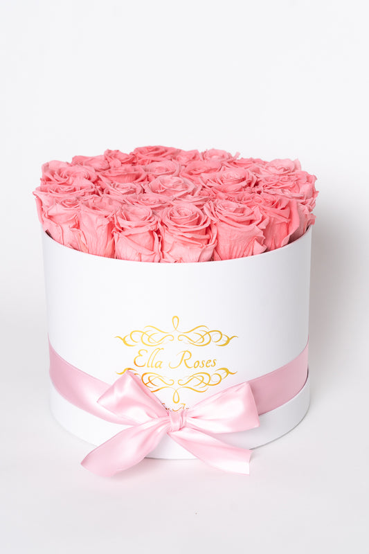 Large White Round Box | Pink Roses