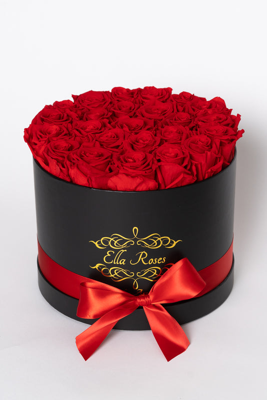 Medium Black Round Box | Red Roses