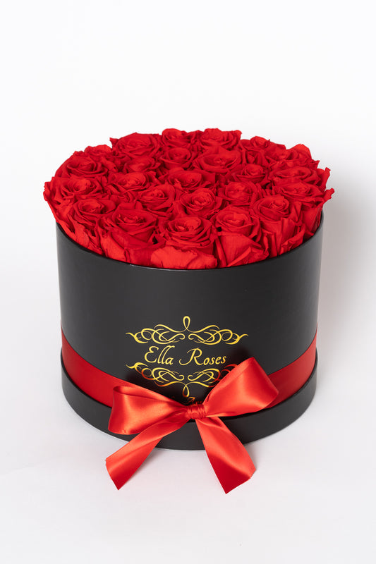 Large Black Round Box | Red Roses