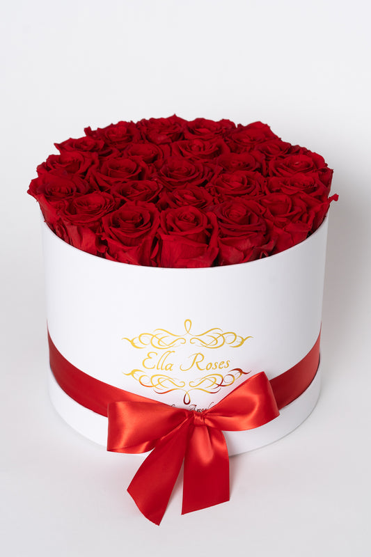 Large White Round Box | Red Roses