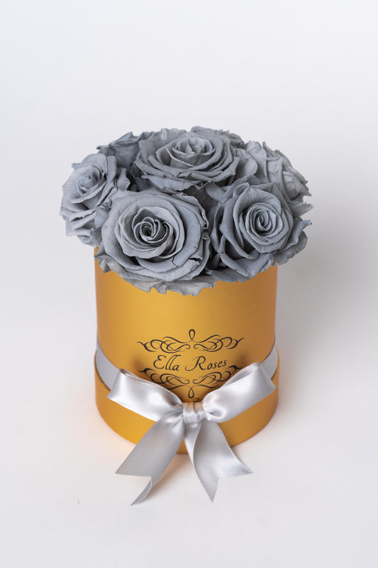 Small Gold Round Box | Grey Roses