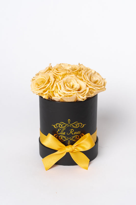 Small Black Round Box | Champagne Roses