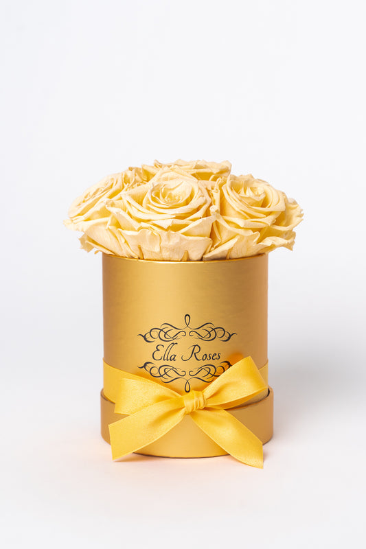 Small Gold Round Box | Champagne Roses