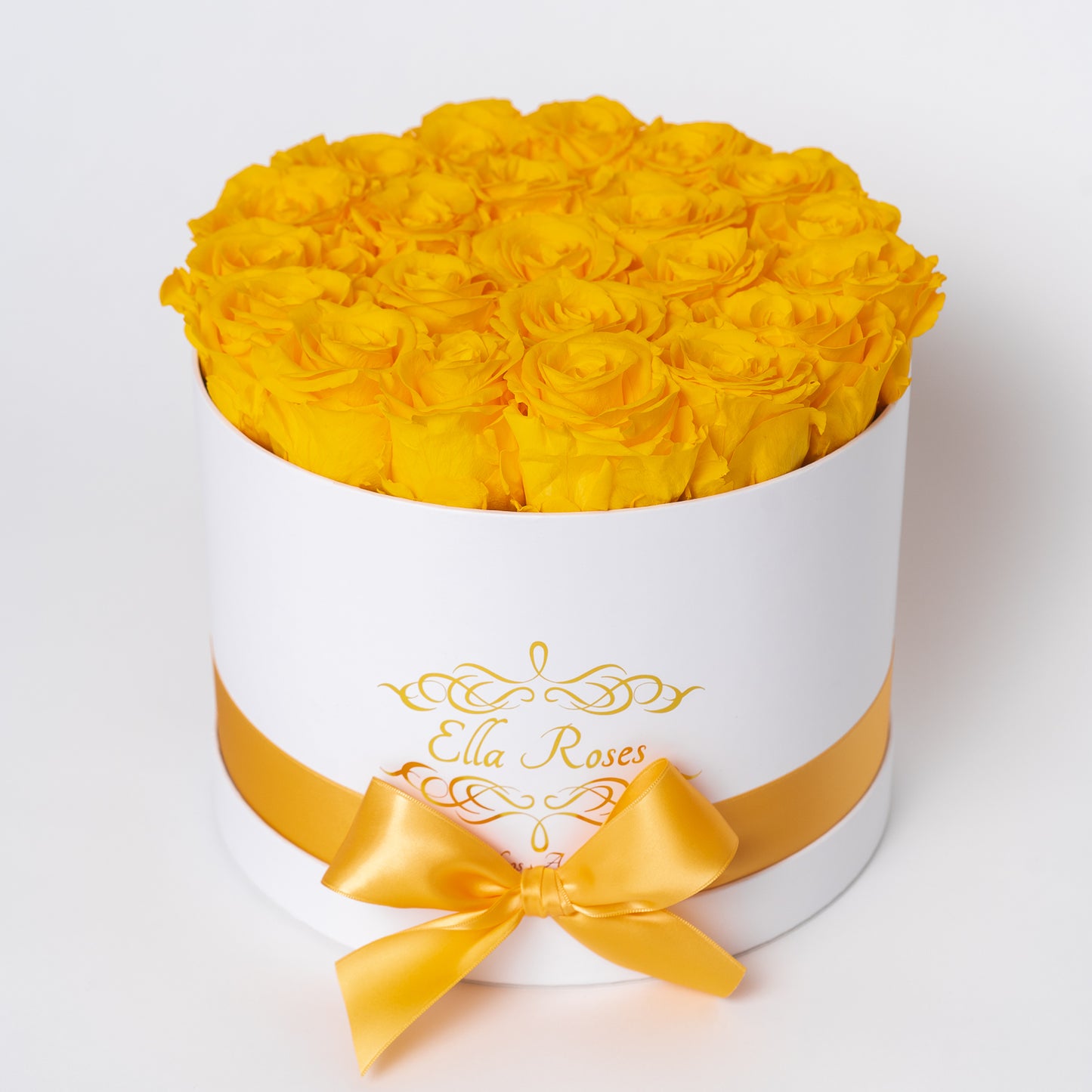 Large White Round Box | Yellow Roses