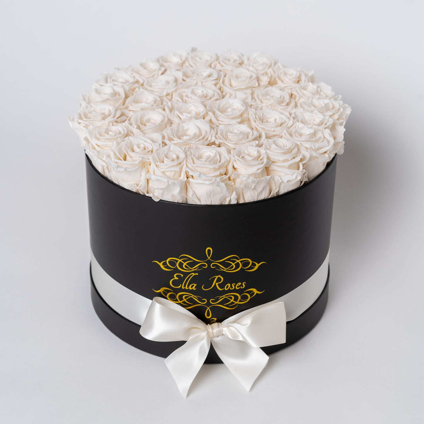 Large Black Round Box | Creme Roses