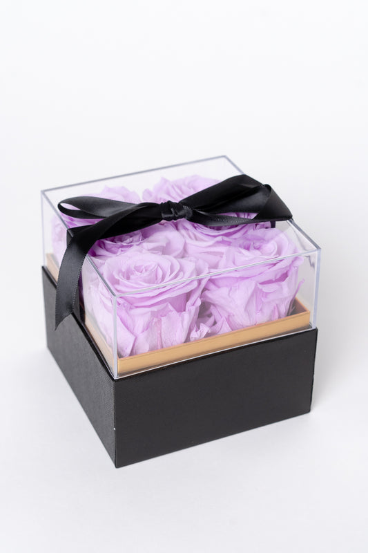 Small Black Square Box with Acrylic Lid | Lavender Roses