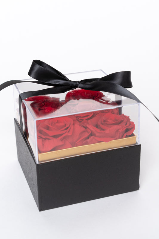 Small Black Square Box with Acrylic Lid | Red Roses
