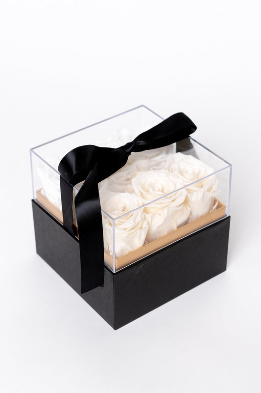 Small Black Square Box with Acrylic Lid | Creme Roses