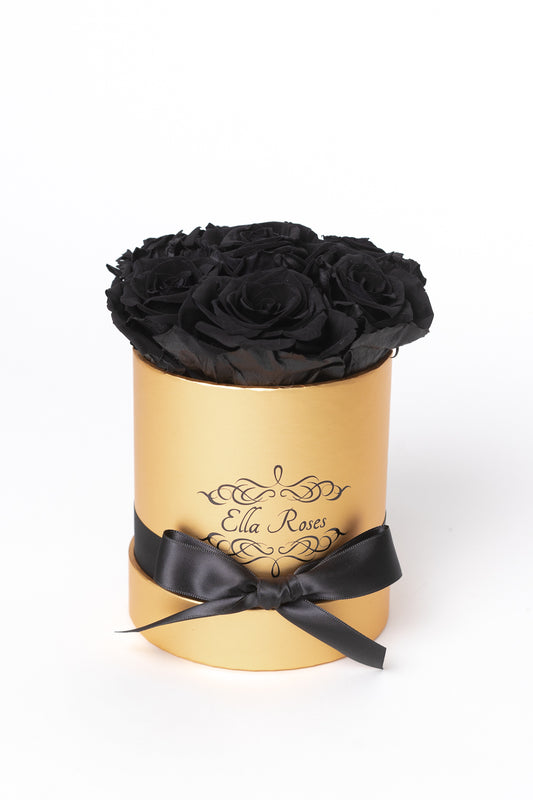 Small Gold Round Box | Black Roses